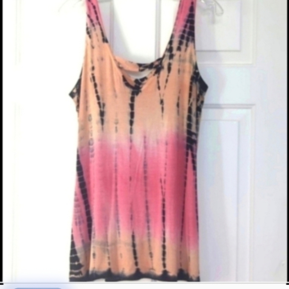 Raya Sun Pink and Black Tie-Dye Tank Top Swimsuit Coverup - Picture 2 of 9